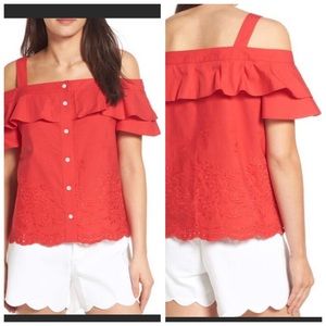 Draper James Red Blouse Sz 14 (L27)
